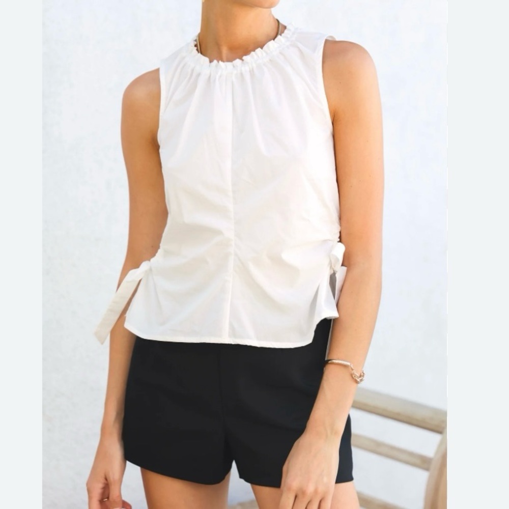 TOPSHOP Women’s Monti Side Tie Cut Out Poplin Top Size Small White Sleeveless